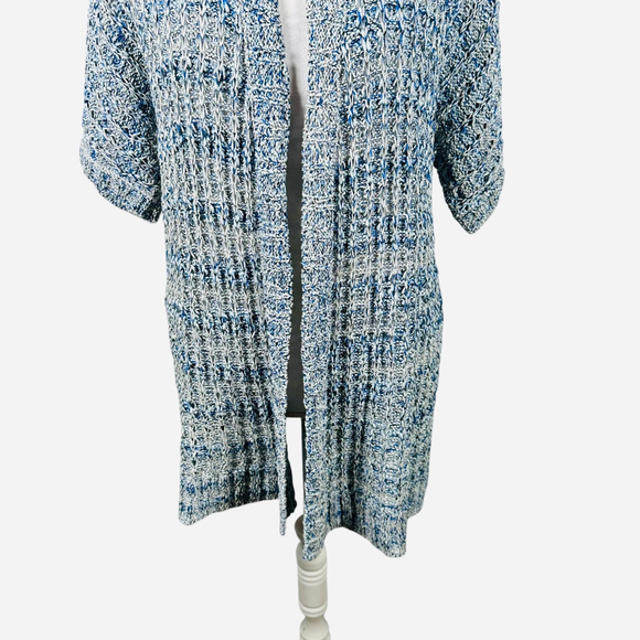Chicos Open Knit Cardigan Sweater Topper Artsy Boho Tunic Length Size 3 = XL - Picture 3 of 10